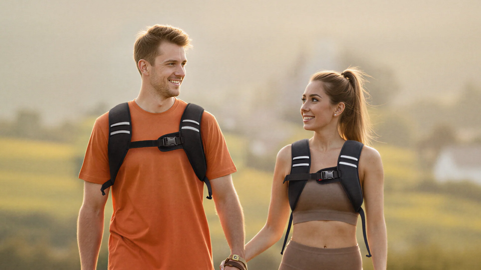 Couple walking with Zelus weighted vests